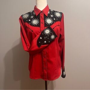 Roper Red and Black Western Shirt with Star Burst Design